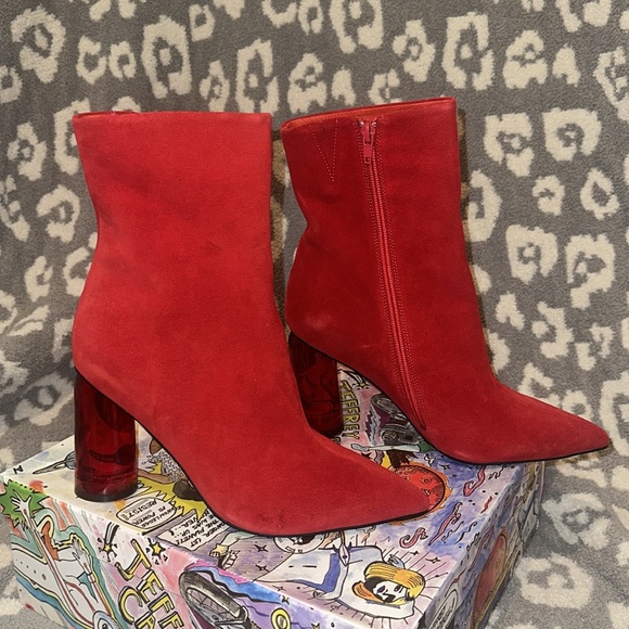 Jeffrey Campbell Lustful Red ❤️ Suede Heeled Booties 😍 New & Never Worn 😍 - Picture 7 of 17
